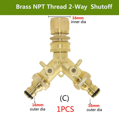 3/4'', 16 mm-es nagy teherbírású sárgaréz Y elosztó BSP/NPT kettős kimeneti csap csatlakozó 2 utas adapter 2 szelepes kerti öntözőcsuklók