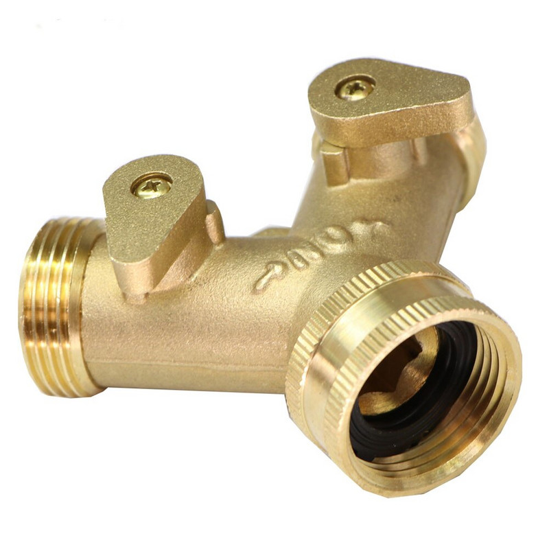 3/4'', 16 mm-es nagy teherbírású sárgaréz Y elosztó BSP/NPT kettős kimeneti csap csatlakozó 2 utas adapter 2 szelepes kerti öntözőcsuklók