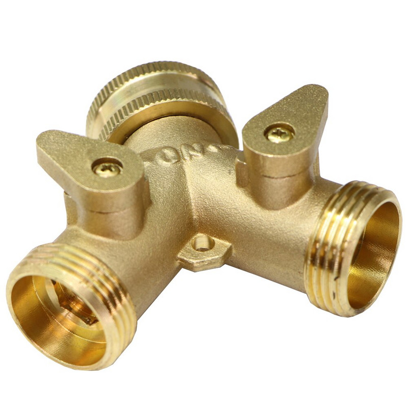 3/4'', 16 mm-es nagy teherbírású sárgaréz Y elosztó BSP/NPT kettős kimeneti csap csatlakozó 2 utas adapter 2 szelepes kerti öntözőcsuklók