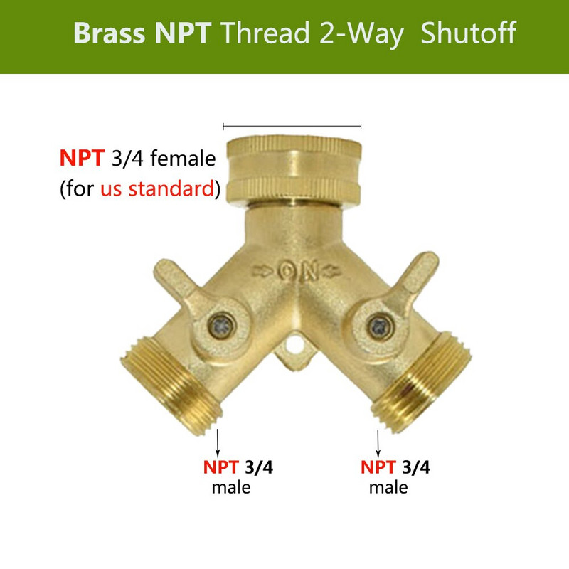 3/4'', 16 mm-es nagy teherbírású sárgaréz Y elosztó BSP/NPT kettős kimeneti csap csatlakozó 2 utas adapter 2 szelepes kerti öntözőcsuklók