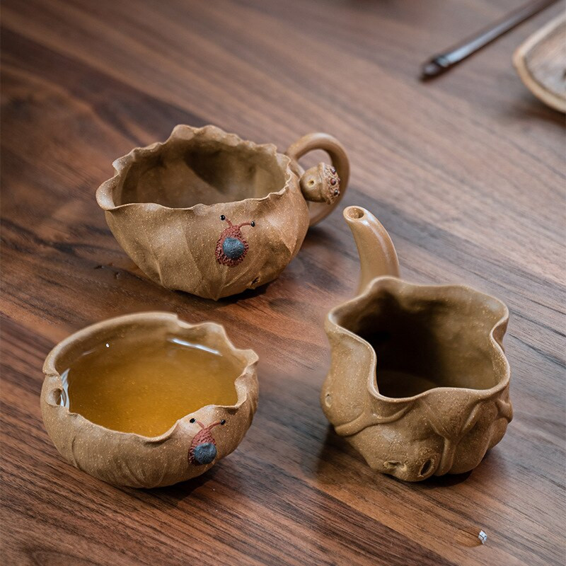 Rankų darbo molinis lotoso puodelis sraigių arbatos jūros lotoso puodeliai Kung Fu arbatos rinkinys Mielas arbatos puodelis Arbatos indas arbatos ceremonijos indas 180 ml