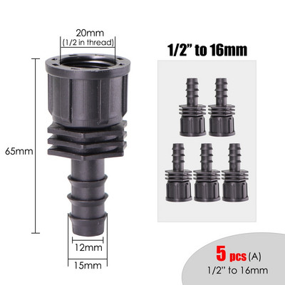 5 DB 1/2'' 3/4'' anyamenet 16 mm-es 20 mm-es kerti vízcsatlakozó csővezetékhez Csepegtető öntözés csatlakozó adapter