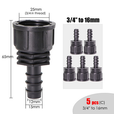 5 DB 1/2'' 3/4'' anyamenet 16 mm-es 20 mm-es kerti vízcsatlakozó csővezetékhez Csepegtető öntözés csatlakozó adapter