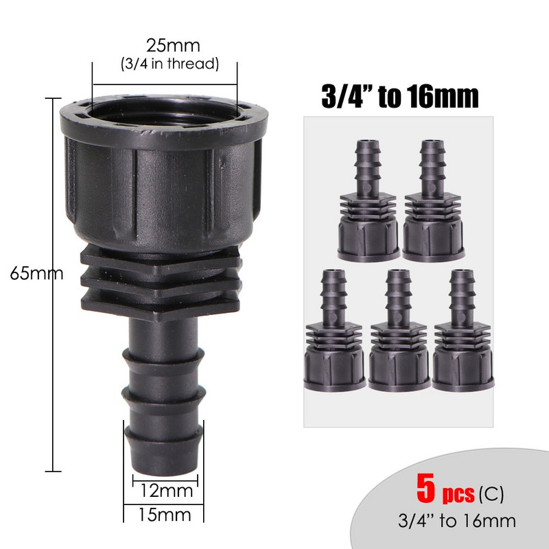 5 DB 1/2'' 3/4'' anyamenet 16 mm-es 20 mm-es kerti vízcsatlakozó csővezetékhez Csepegtető öntözés csatlakozó adapter