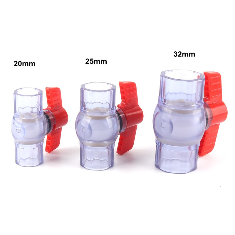 1 db PVC átlátszó golyósszelep belső átmérője 20/25/32mm kék műanyag tömlőszelep akváriumi csőszerelvényekhez