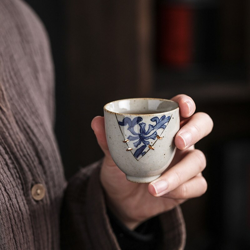 Ceainic din ceramică în stil japonez, albastru și alb, cu glazură antică, ceainic elegant și frumos, ceainic Kung Fu, ceainic chinezesc de cafea