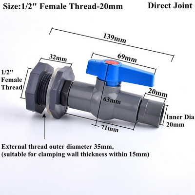 1 rinkinys 1/2" 3/4" 1" PVC akvariumo žuvų rezervuaro jungties įleidimo vandens išleidimo vamzdžio jungties vožtuvas drėkinimo vandens bako pertvaros jungiamosios detalės