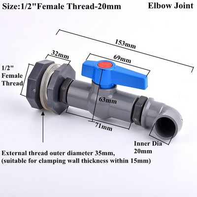 1 rinkinys 1/2" 3/4" 1" PVC akvariumo žuvų rezervuaro jungties įleidimo vandens išleidimo vamzdžio jungties vožtuvas drėkinimo vandens bako pertvaros jungiamosios detalės