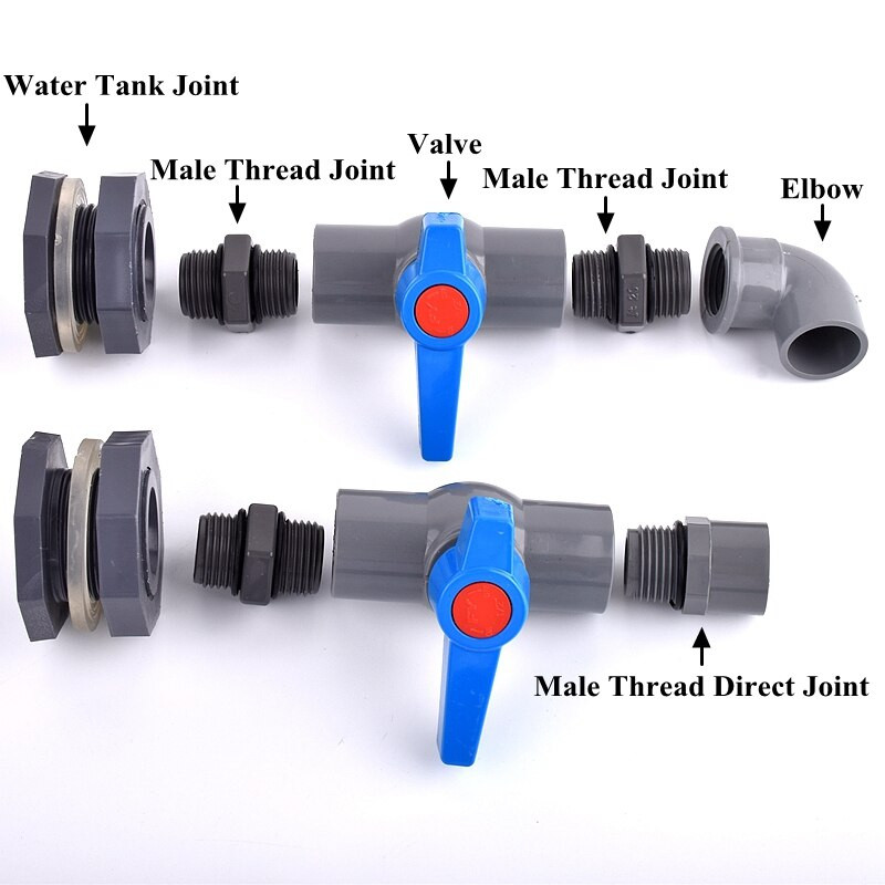 1 rinkinys 1/2" 3/4" 1" PVC akvariumo žuvų rezervuaro jungties įleidimo vandens išleidimo vamzdžio jungties vožtuvas drėkinimo vandens bako pertvaros jungiamosios detalės