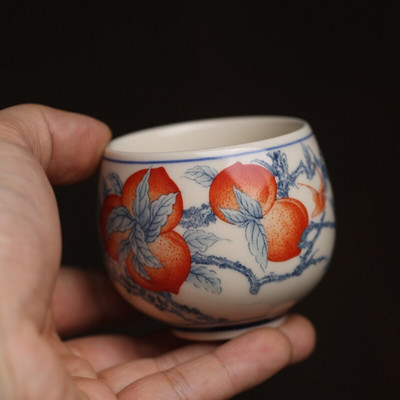 Винтидж прасковени китайски керамични чаши Комплект чаши за чай Прибори за чай Животни Купа за чаена церемония Тигър Чаша за чай Кръгове