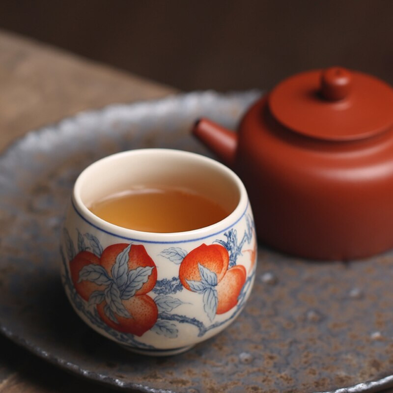 Cești de ceramică chinezești din piersici vintage Set de ceaiuri de ceai Animale Bol pentru ceremonia ceaiului Tigrul ceai de ceai Cercuri