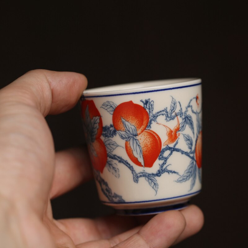 Cești de ceramică chinezești din piersici vintage Set de ceaiuri de ceai Animale Bol pentru ceremonia ceaiului Tigrul ceai de ceai Cercuri