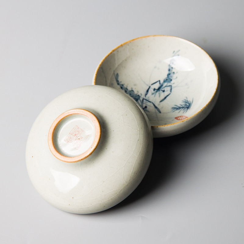 Vintage kézzel festett garnélarák kínai kerámia csészék teáscsésze készlet teásedény Aranyhal tányér teaszertartáshoz teáscsésze edények kávésbögrék