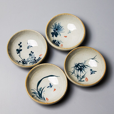 4 Stil/Lot Ceașă de ceai din bambus chinezesc pictat manual Căni cu crizanteme Căni de ceramică Set de ceai de ceai Farfurie cu prune pentru ceremonia ceaiului