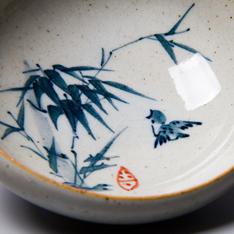 4 Stil/Lot Ceașă de ceai din bambus chinezesc pictat manual Căni cu crizanteme Căni de ceramică Set de ceai de ceai Farfurie cu prune pentru ceremonia ceaiului