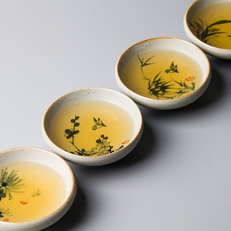 4 Stil/Lot Ceașă de ceai din bambus chinezesc pictat manual Căni cu crizanteme Căni de ceramică Set de ceai de ceai Farfurie cu prune pentru ceremonia ceaiului