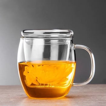 Creative Glass Tea Infuser Cup με διαφανή λαβή φίλτρου καπάκι μπαμπού Ανθεκτικό στη θερμότητα λουλούδι Φλιτζάνι τσαγιού Γραφείο Κούπα τσαγιού Ποτό