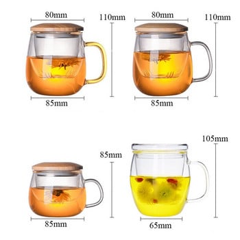 Creative Glass Tea Infuser Cup με διαφανή λαβή φίλτρου καπάκι μπαμπού Ανθεκτικό στη θερμότητα λουλούδι Φλιτζάνι τσαγιού Γραφείο Κούπα τσαγιού Ποτό