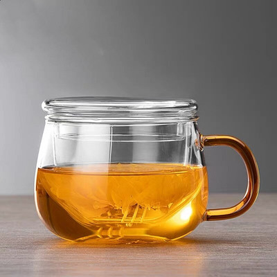 Kūrybinis stiklinis arbatos infuzinis puodelis su skaidria filtro rankena bambuko dangtelis Karščiui atsparus gėlių arbatos puodelis Biuro arbatos puodelis Gėrimų indai