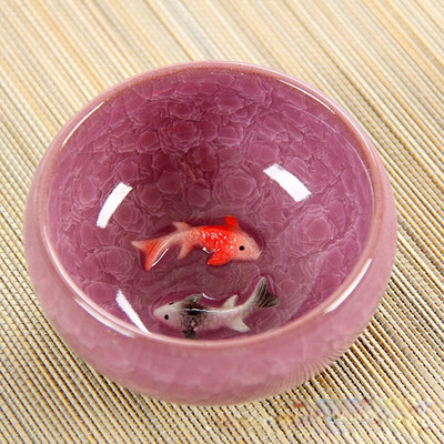 Újdonság 3D kerámia dupla Fish China tea nagy csésze, Crackle Glaze utazási teástál Kung Fu teáscsésze készlet Kínai porcelán teáscsésze készletek