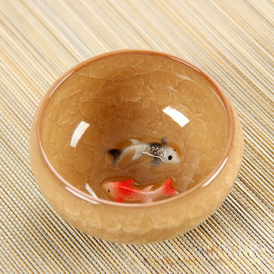 Újdonság 3D kerámia dupla Fish China tea nagy csésze, Crackle Glaze utazási teástál Kung Fu teáscsésze készlet Kínai porcelán teáscsésze készletek