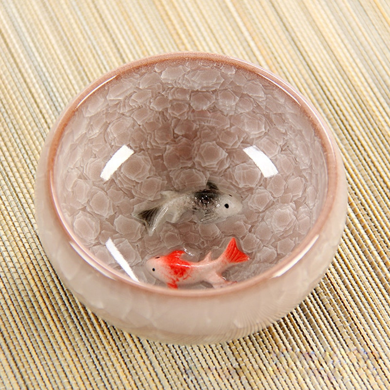 Újdonság 3D kerámia dupla Fish China tea nagy csésze, Crackle Glaze utazási teástál Kung Fu teáscsésze készlet Kínai porcelán teáscsésze készletek