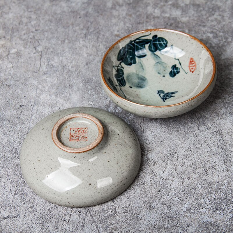 Senovinis rankomis dažytas rašalu tapyba Moliūgų keramikos puodeliai Melionų arbatos puodelių rinkinys Arbatos lėkštė arbatos ceremonijai Gysločio arbatos puodelis Vyno puodeliai