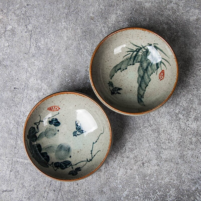 Senovinis rankomis dažytas rašalu tapyba Moliūgų keramikos puodeliai Melionų arbatos puodelių rinkinys Arbatos lėkštė arbatos ceremonijai Gysločio arbatos puodelis Vyno puodeliai