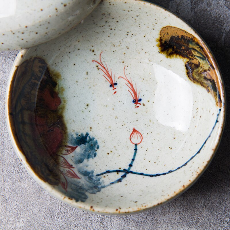 Roșu în glazură ceașcă pictată manual Căni frumoase de cafea Lotus Kung Fu Set de ceai Pește Ceașcă de ceai Ustensil pentru ceremonia de ceai