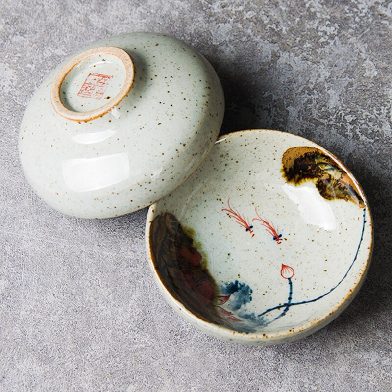 Roșu în glazură ceașcă pictată manual Căni frumoase de cafea Lotus Kung Fu Set de ceai Pește Ceașcă de ceai Ustensil pentru ceremonia de ceai