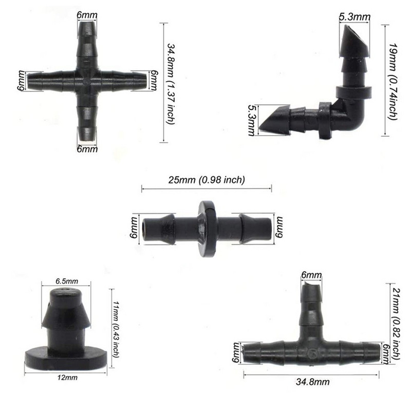 Kit de fitinguri pentru irigare 50 de bucăți Conectori ghimpați pentru irigare prin picurare pentru conectori pentru furtunuri de apă pentru grădină de legume de 1/4 inch