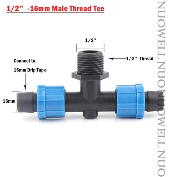 10 бр. 16 мм конектори за капкова лента за микро напояване Многобройни заключени фитинги за PE тръби Резбови съединения Градински маркуч Конектор за вода