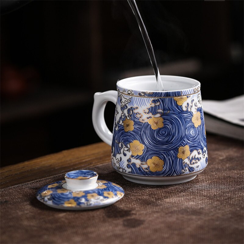 Kūrybiški emalio spalvos kavos puodeliai Rankų darbo keraminiai arbatos puodeliai Porcelianiniai aukštos kokybės arbatos puodeliai su dangteliu ir filtru Arbatos ceremonija