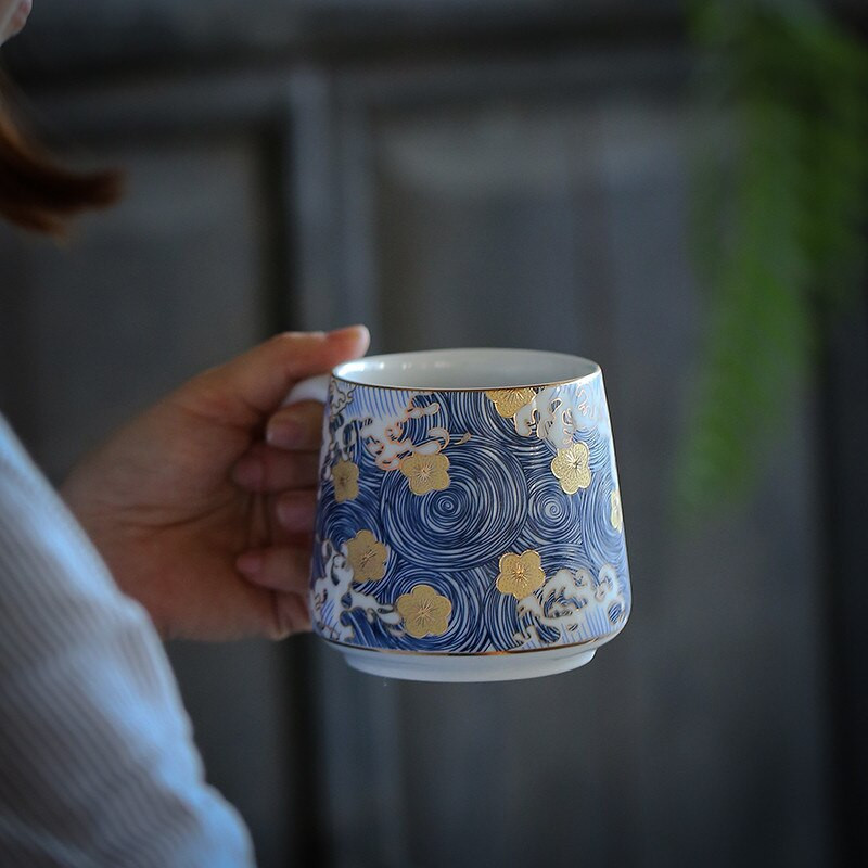 Kūrybiški emalio spalvos kavos puodeliai Rankų darbo keraminiai arbatos puodeliai Porcelianiniai aukštos kokybės arbatos puodeliai su dangteliu ir filtru Arbatos ceremonija