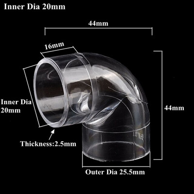 I.D16-50mm Átlátszó akril cső plexi 90 fokos könyökcsatlakozó Kerti öntözővízcső csatlakozási akváriumi csőszerelvény