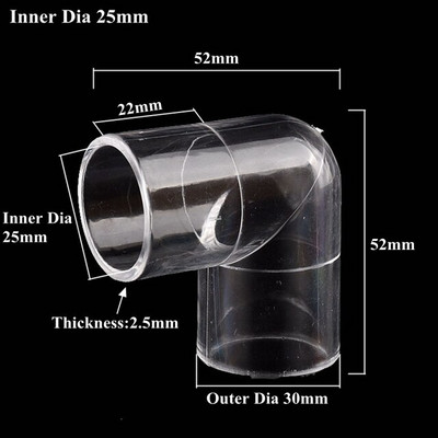 I.D16-50mm Átlátszó akril cső plexi 90 fokos könyökcsatlakozó Kerti öntözővízcső csatlakozási akváriumi csőszerelvény