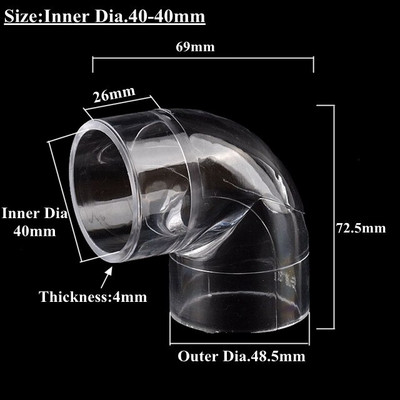 I.D16-50mm Átlátszó akril cső plexi 90 fokos könyökcsatlakozó Kerti öntözővízcső csatlakozási akváriumi csőszerelvény