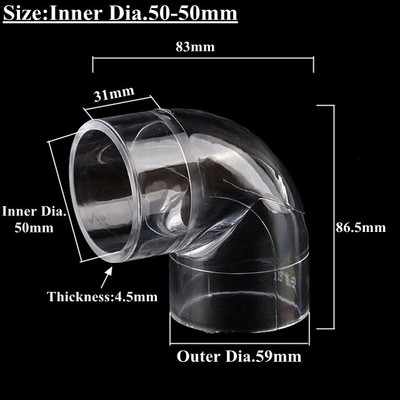 I.D16-50mm Átlátszó akril cső plexi 90 fokos könyökcsatlakozó Kerti öntözővízcső csatlakozási akváriumi csőszerelvény
