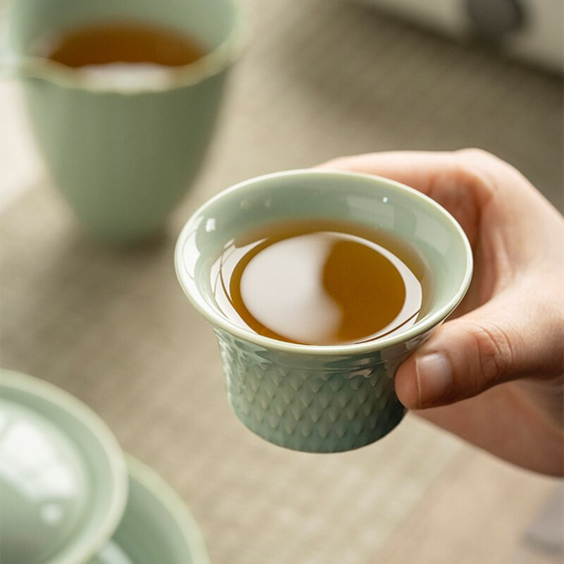 2db/tétel Kreatív sárkánymérleg kínai teáscsésze dal porcelán kerámia antik gyönyörű teáscsésze teásedény Egy csésze tea világoszöld