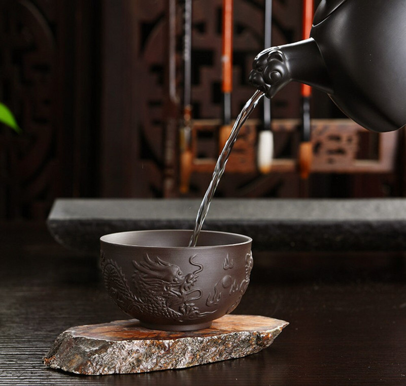 100 ml kínai kézzel készített lila Barro sárkány és Phoenix pu'er csésze ivóeszköz Kungfu csésze tea kiegészítők