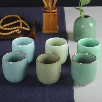 Японски Longquan Celadon Чаша за чай Kung Fu Сервиз за чай Керамична креативна офисна чаша за вода Ръчно изработена порцеланова купа за чай Подарък Съдове за напитки