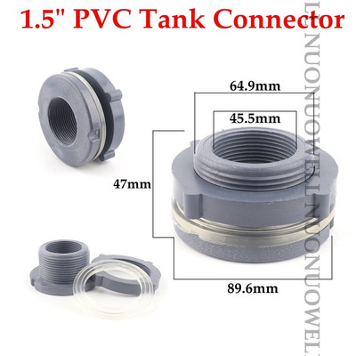 Conector de apă pentru rezervor din PVC Conector de țeavă pentru rezervor de pește Drenaj rezervor de apă Filet tată tată/Filet interior Îmbinări țevi pereți