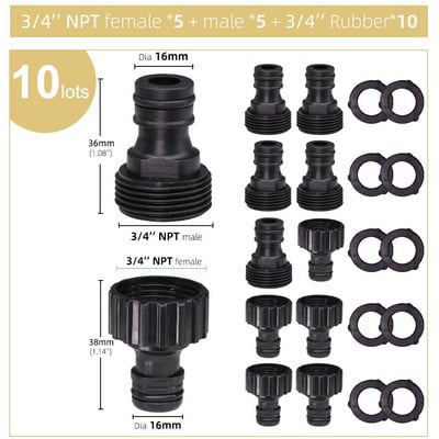 Plastikinės sodo žarnos 3/4 colių moteriškos jungties remonto komplektas su uždarymo vožtuvo guminiu tarpikliu, skirtu žarnos vandens pistoleto adapteriui