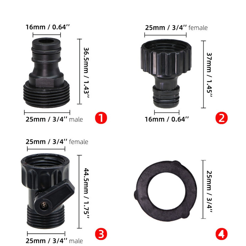 Plastikinės sodo žarnos 3/4 colių moteriškos jungties remonto komplektas su uždarymo vožtuvo guminiu tarpikliu, skirtu žarnos vandens pistoleto adapteriui