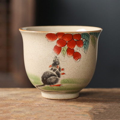 12 cești de ceramică zodiac chinezesc în stil set de ceai de ceai cu animale bol pentru ceremonia ceaiului ceașcă de ceai tigru