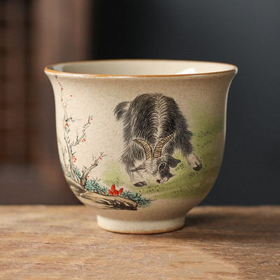 12 cești de ceramică zodiac chinezesc în stil set de ceai de ceai cu animale bol pentru ceremonia ceaiului ceașcă de ceai tigru