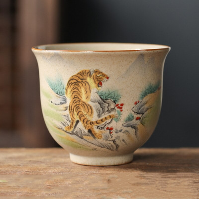 12 cești de ceramică zodiac chinezesc în stil set de ceai de ceai cu animale bol pentru ceremonia ceaiului ceașcă de ceai tigru