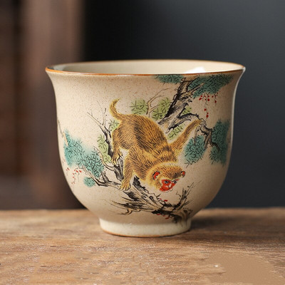 12 cești de ceramică zodiac chinezesc în stil set de ceai de ceai cu animale bol pentru ceremonia ceaiului ceașcă de ceai tigru