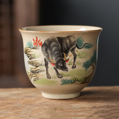 12 cești de ceramică zodiac chinezesc în stil set de ceai de ceai cu animale bol pentru ceremonia ceaiului ceașcă de ceai tigru