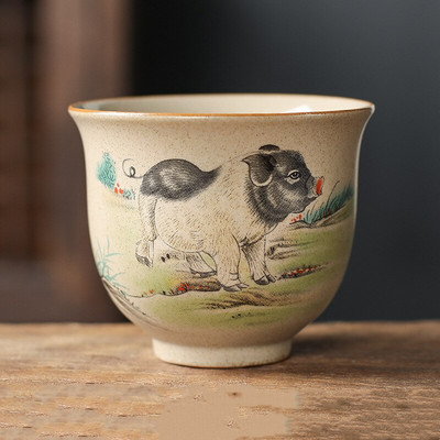 12 cești de ceramică zodiac chinezesc în stil set de ceai de ceai cu animale bol pentru ceremonia ceaiului ceașcă de ceai tigru